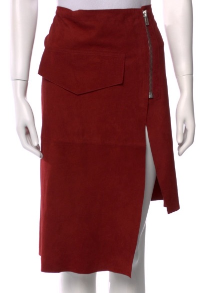 Red Grunge Suede Assymetrical Skirt - Nwt, Size M/L